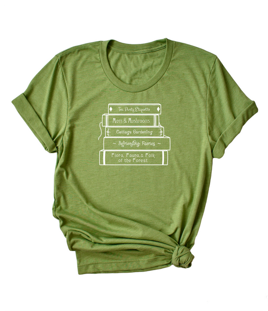 Cottagecore Book Stack (white) short sleeve Unisex T-shirt