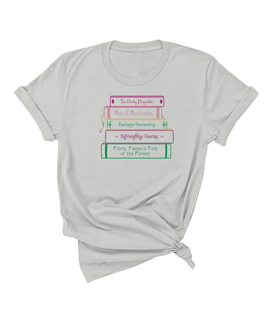 Cottagecore Bookstack art (dragon) short sleeve unisex T-shirt