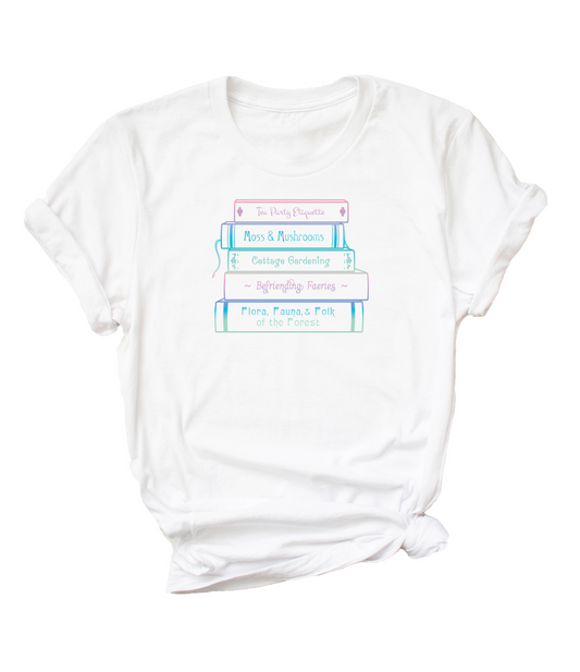 Cottagecore Bookstack art (unicorn) short sleeve unisex T-shirt